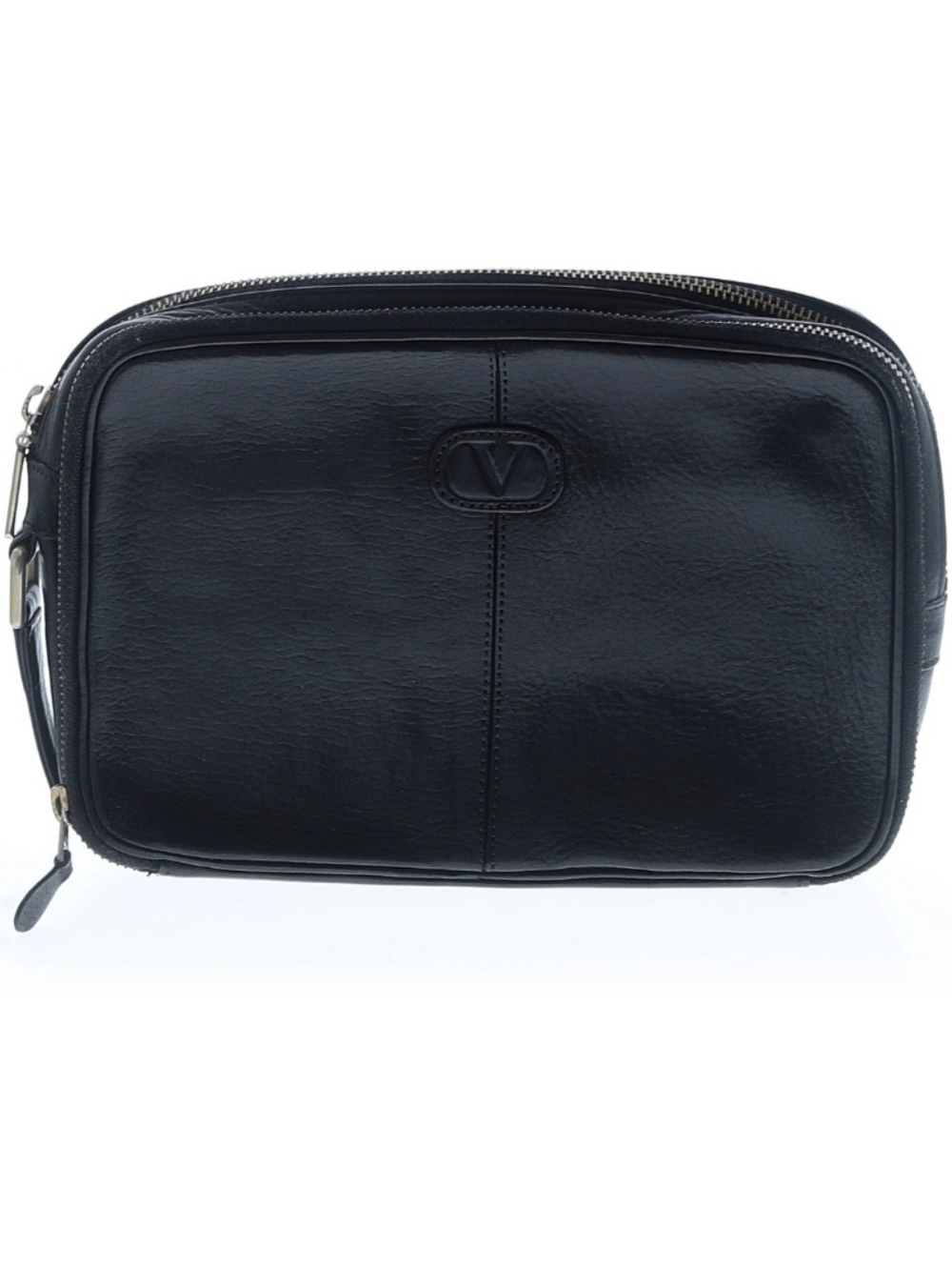 Valentino Garavani Black Leather Bag: Clutch, Dopp, or Organizer